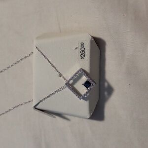 Blue sapphire stone with .1 diamond trim 16" necklace